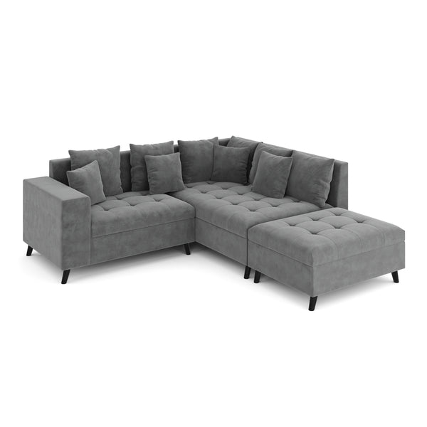 Ecksofa Samt mit Ottomane ELINA rechts anthrazit