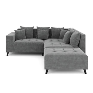 Ecksofa Samt mit Ottomane ELINA rechts anthrazit