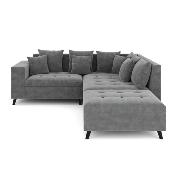 Ecksofa Samt mit Ottomane ELINA rechts anthrazit