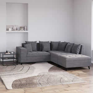 Ecksofa Samt mit Ottomane ELINA rechts anthrazit