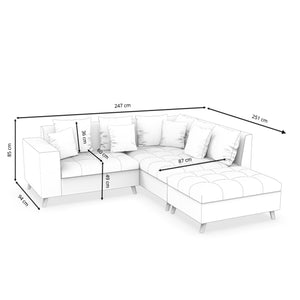 Ecksofa Samt mit Ottomane ELINA rechts grau