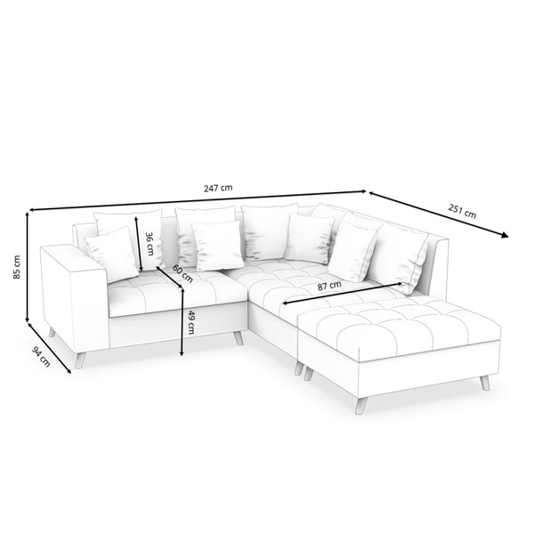 Ecksofa Samt mit Ottomane ELINA rechts grau