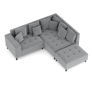 Ecksofa Samt mit Ottomane ELINA rechts grau