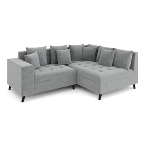 Ecksofa Samt mit Ottomane ELINA rechts grau