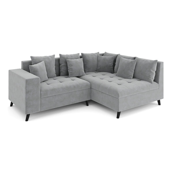 Ecksofa Samt mit Ottomane ELINA rechts grau