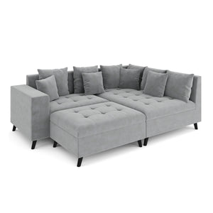 Ecksofa Samt mit Ottomane ELINA rechts grau