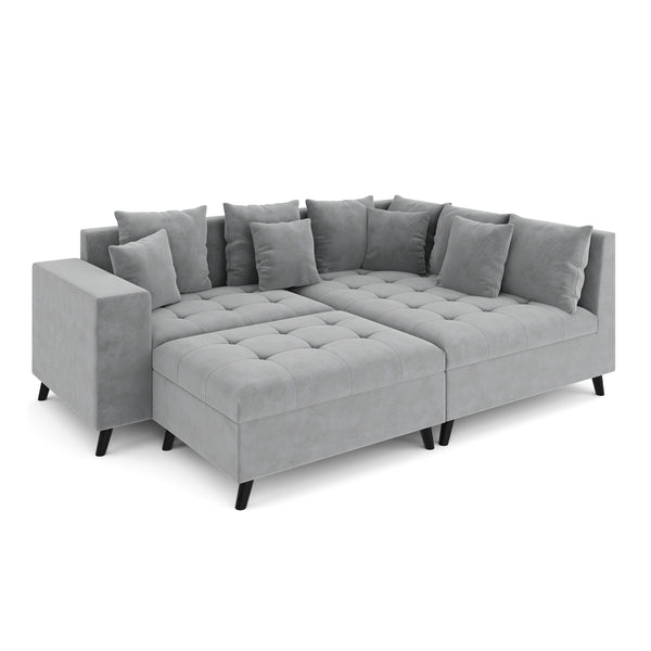 Ecksofa Samt mit Ottomane ELINA rechts grau