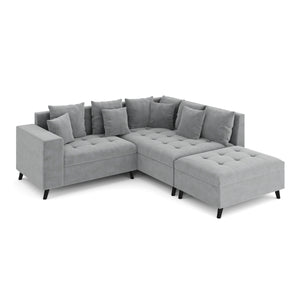 Ecksofa Samt mit Ottomane ELINA rechts grau