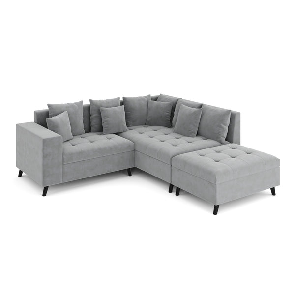 Ecksofa Samt mit Ottomane ELINA rechts grau