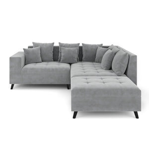 Ecksofa Samt mit Ottomane ELINA rechts grau