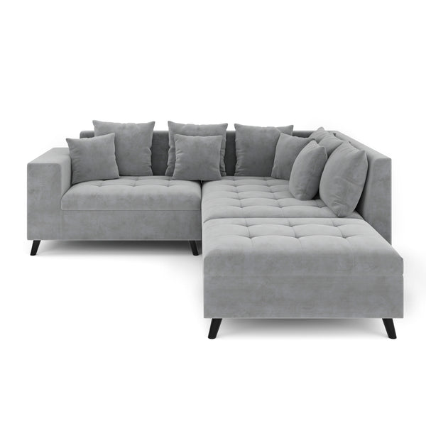 Ecksofa Samt mit Ottomane ELINA rechts grau