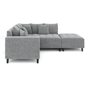 Ecksofa Samt mit Ottomane ELINA rechts grau
