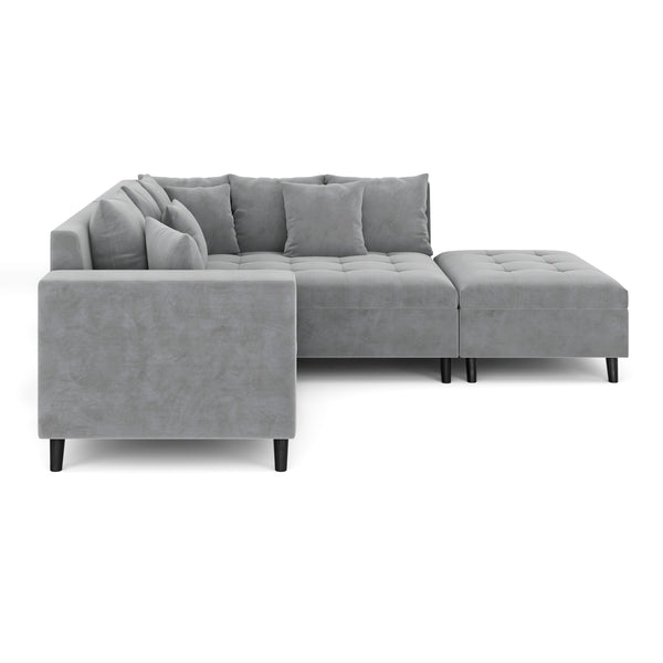Ecksofa Samt mit Ottomane ELINA rechts grau