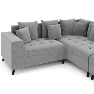Ecksofa Samt mit Ottomane ELINA rechts grau