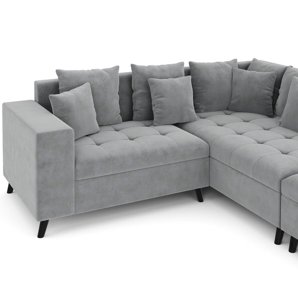 Ecksofa Samt mit Ottomane ELINA rechts grau