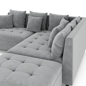 Ecksofa Samt mit Ottomane ELINA rechts grau