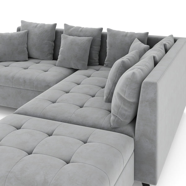 Ecksofa Samt mit Ottomane ELINA rechts grau