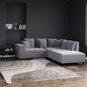 Ecksofa Samt mit Ottomane ELINA rechts grau