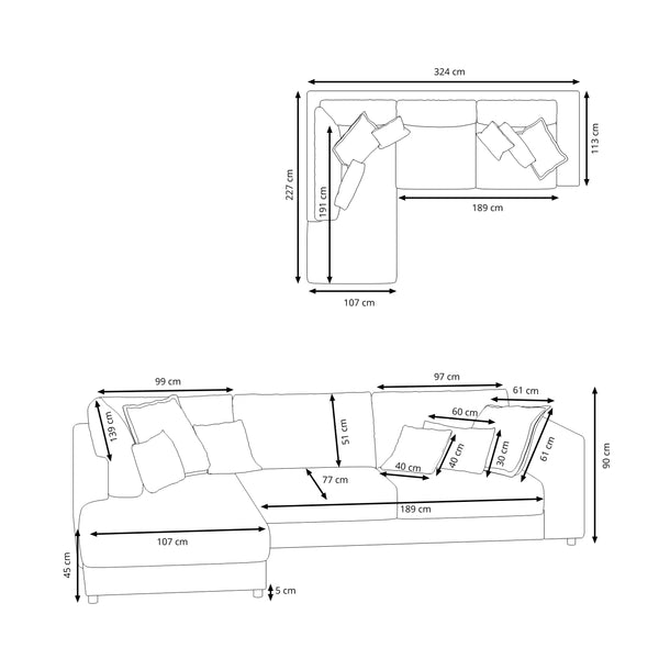 Ecksofa Cord TARJA links beige
