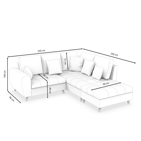 Ecksofa mit Ottomane ISLA rechts anthrazit