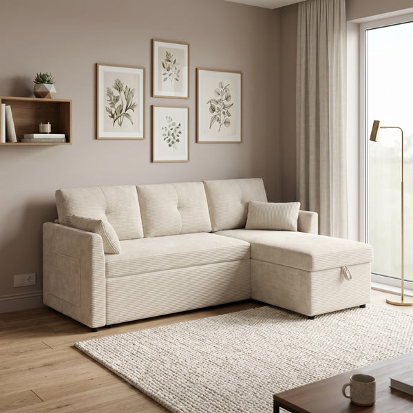 Ecksofa mit Schlaffunktion MIRABEL rechts beige