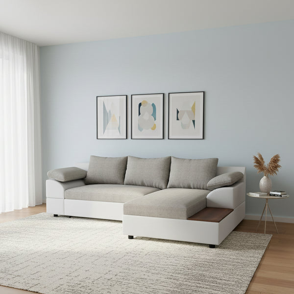 Ecksofa mit Schlaffunktion NALA rechts weiss