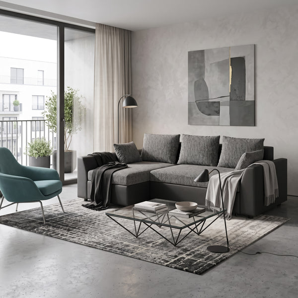 Ecksofa mit Schlaffunktion NICOLET links grau/schwarz