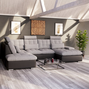 Ecksofa mit Schlaffunktion SORAYA links grau/schwarz