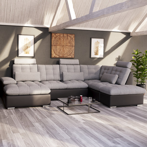 Ecksofa mit Schlaffunktion SORAYA rechts grau/schwarz