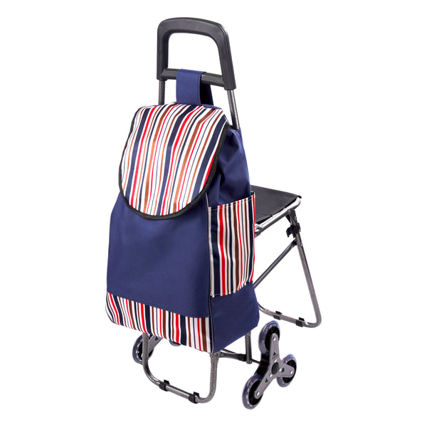 Einkaufstrolley mit Klappsitz 40L blau/bunt