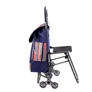 Einkaufstrolley mit Klappsitz 40L blau/bunt