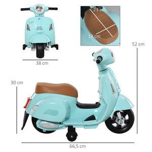 Elektro-Kindermotorrad Vespa mit Stützrädern türkis