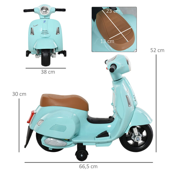 Elektro-Kindermotorrad Vespa mit Stützrädern türkis