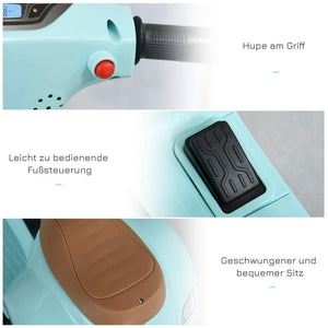 Elektro-Kindermotorrad Vespa mit Stützrädern türkis