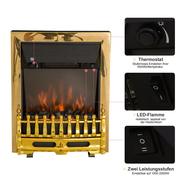 Elektrokamin Elektro-Heizung Kaminofen 2000W gold