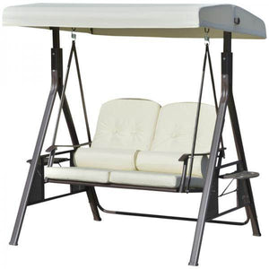 2-Sitzer Hollywoodschaukel Gartenschaukel mit Sonnendach Kissen Metall Polyester Beige