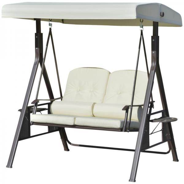 2-Sitzer Hollywoodschaukel Gartenschaukel mit Sonnendach Kissen Metall Polyester Beige
