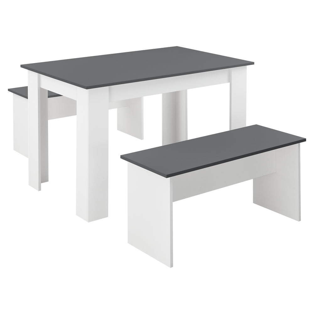 Ensemble table et bancs Hokksund 110x70cm avec 2 bancs, blanc/gris