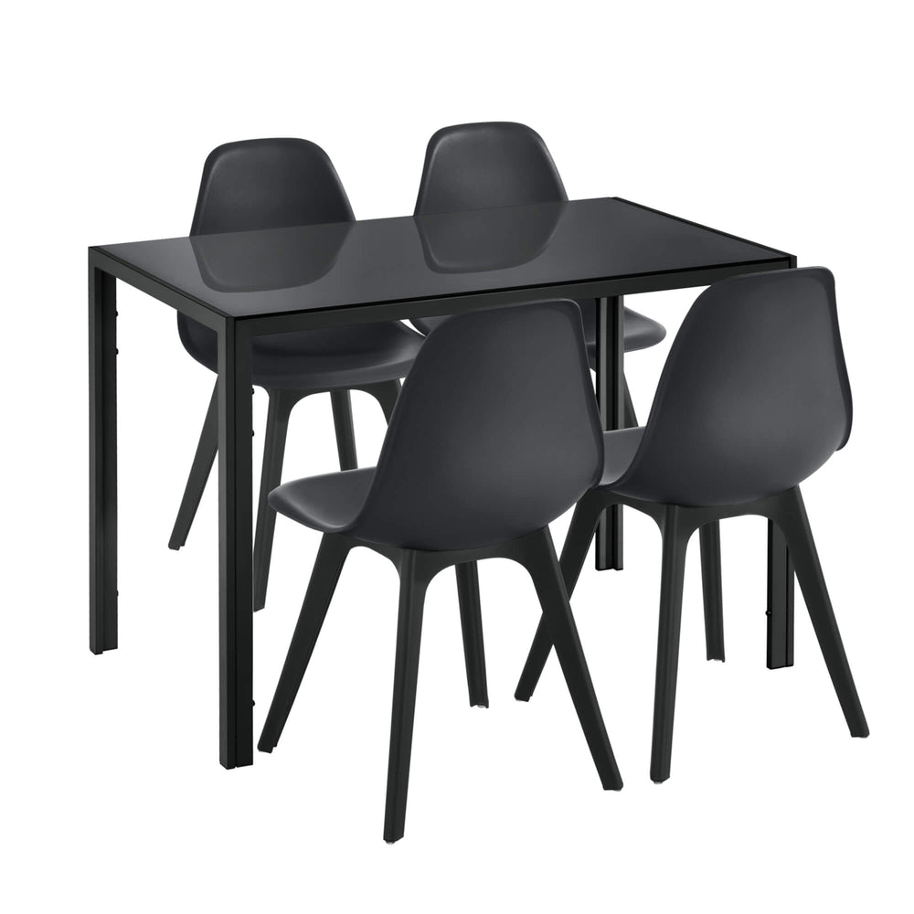 Esstisch mit 4 Stühlen Stathelle 105x60x75 cm Schwarz Glasplatte