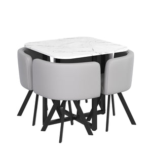 Essgruppe Leder BRUNOR 5-teilig grau/weiss