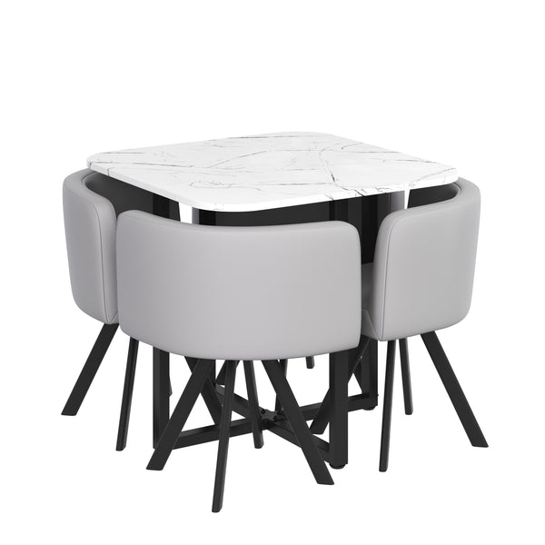 Essgruppe Leder BRUNOR 5-teilig grau/weiss