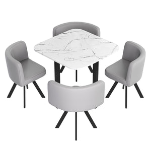 Essgruppe Leder BRUNOR 5-teilig grau/weiss