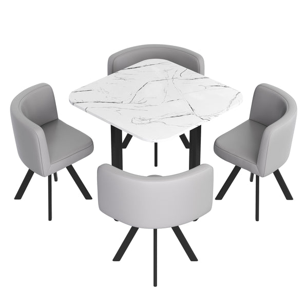 Essgruppe Leder BRUNOR 5-teilig grau/weiss