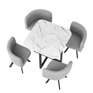 Essgruppe Leder BRUNOR 5-teilig grau/weiss