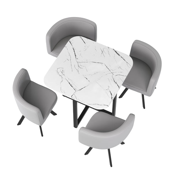 Essgruppe Leder BRUNOR 5-teilig grau/weiss