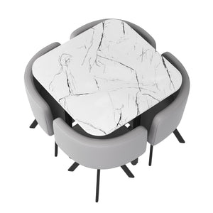 Essgruppe Leder BRUNOR 5-teilig grau/weiss