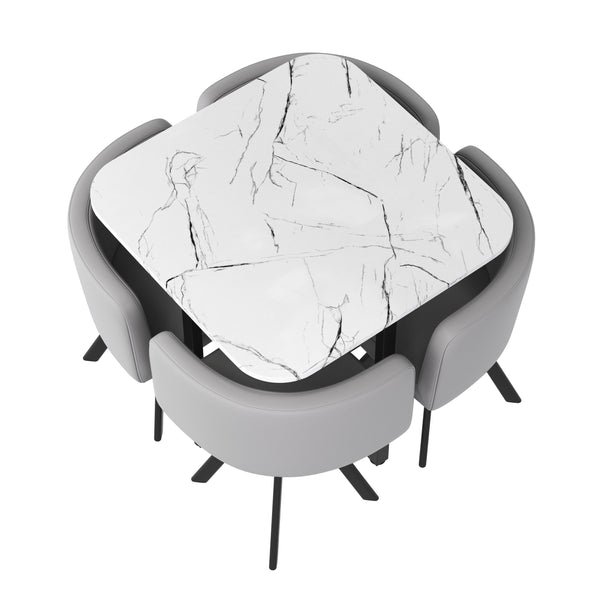 Essgruppe Leder BRUNOR 5-teilig grau/weiss