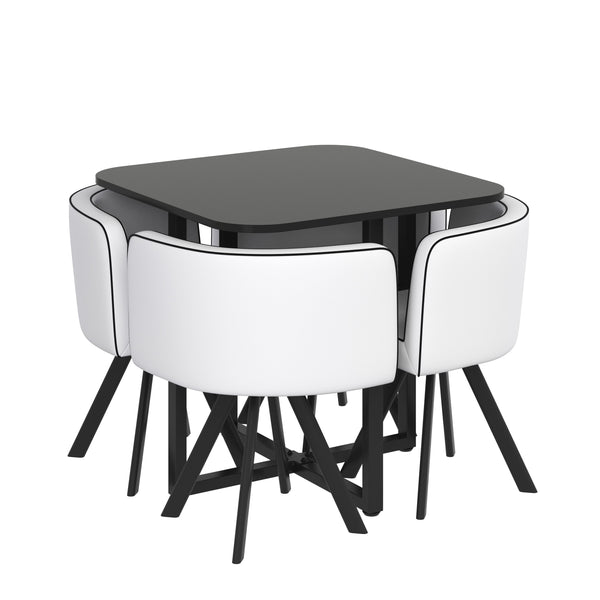 Essgruppe Leder BRUNOR 5-teilig schwarz/weiss