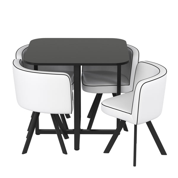 Essgruppe Leder BRUNOR 5-teilig schwarz/weiss