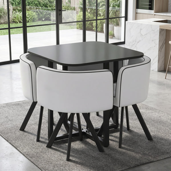 Essgruppe Leder BRUNOR 5-teilig schwarz/weiss